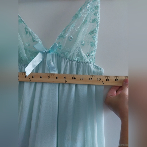 Embroidered Floral & Lace Mesh Chemise Lingerie Light Blue 2XL Sexy Romantic - Picture 9 of 9